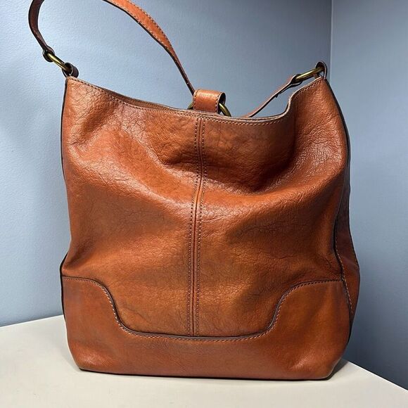 Frye Leather Ring Tote Shoulder Hobo Purse Cognac Brown Like New! - Picture 4 of 14